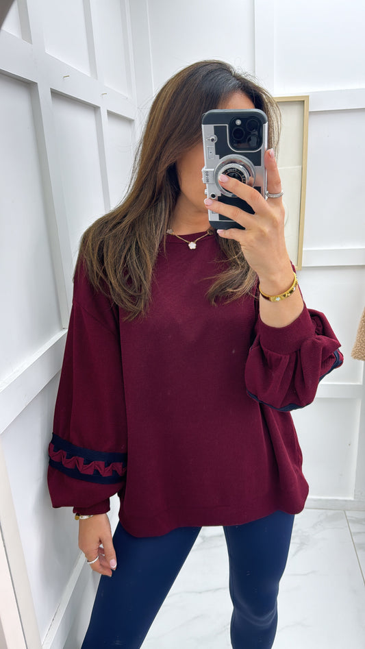 VIVI burgundy detail sleeve jumper