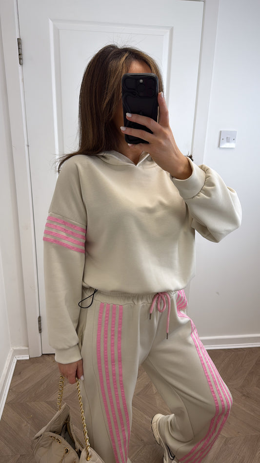 KIMBERLEY beige hoody lounge set with contrast panels