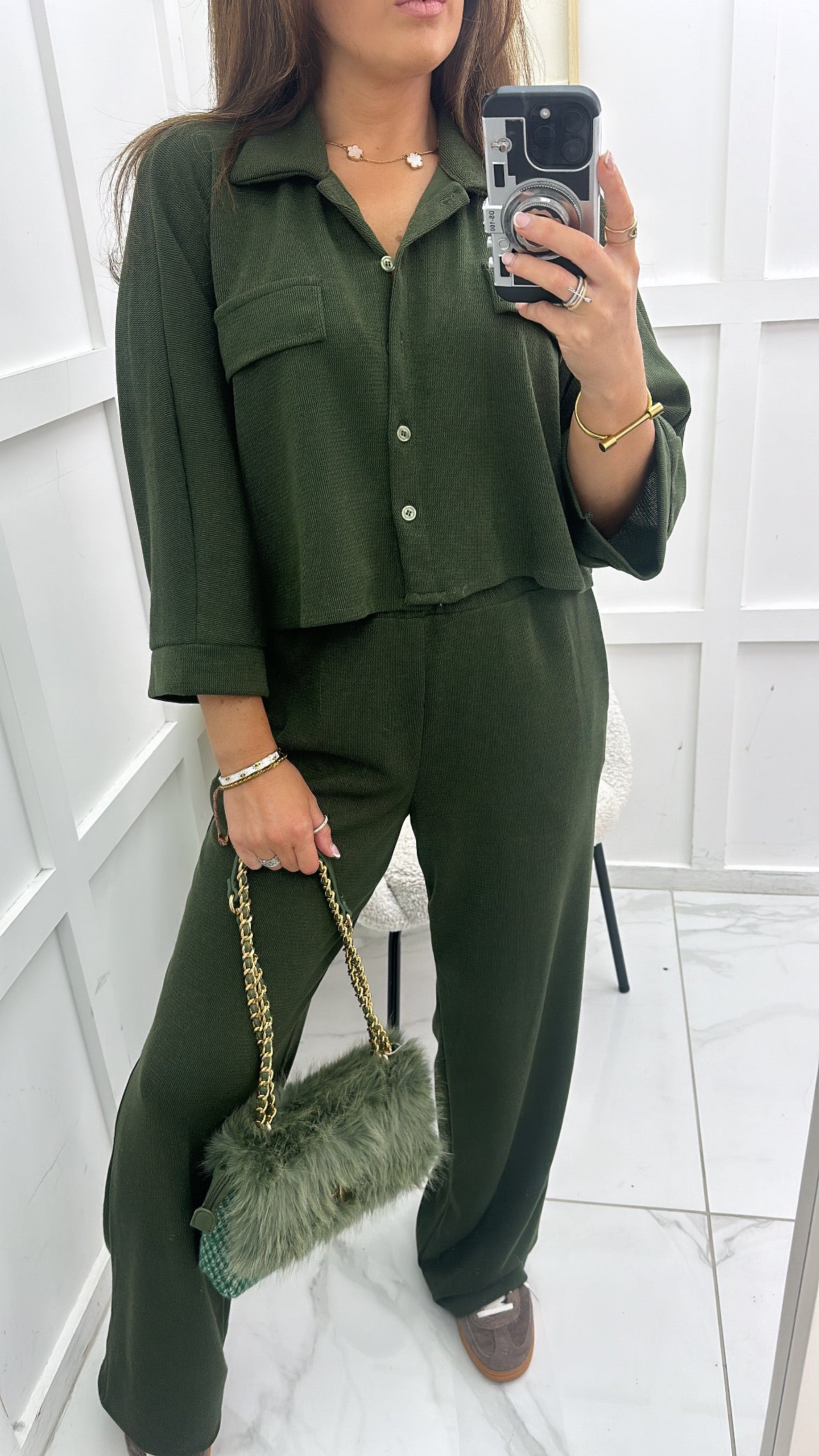 REBECCA khaki cropped top and wide leg trousers co-ord set