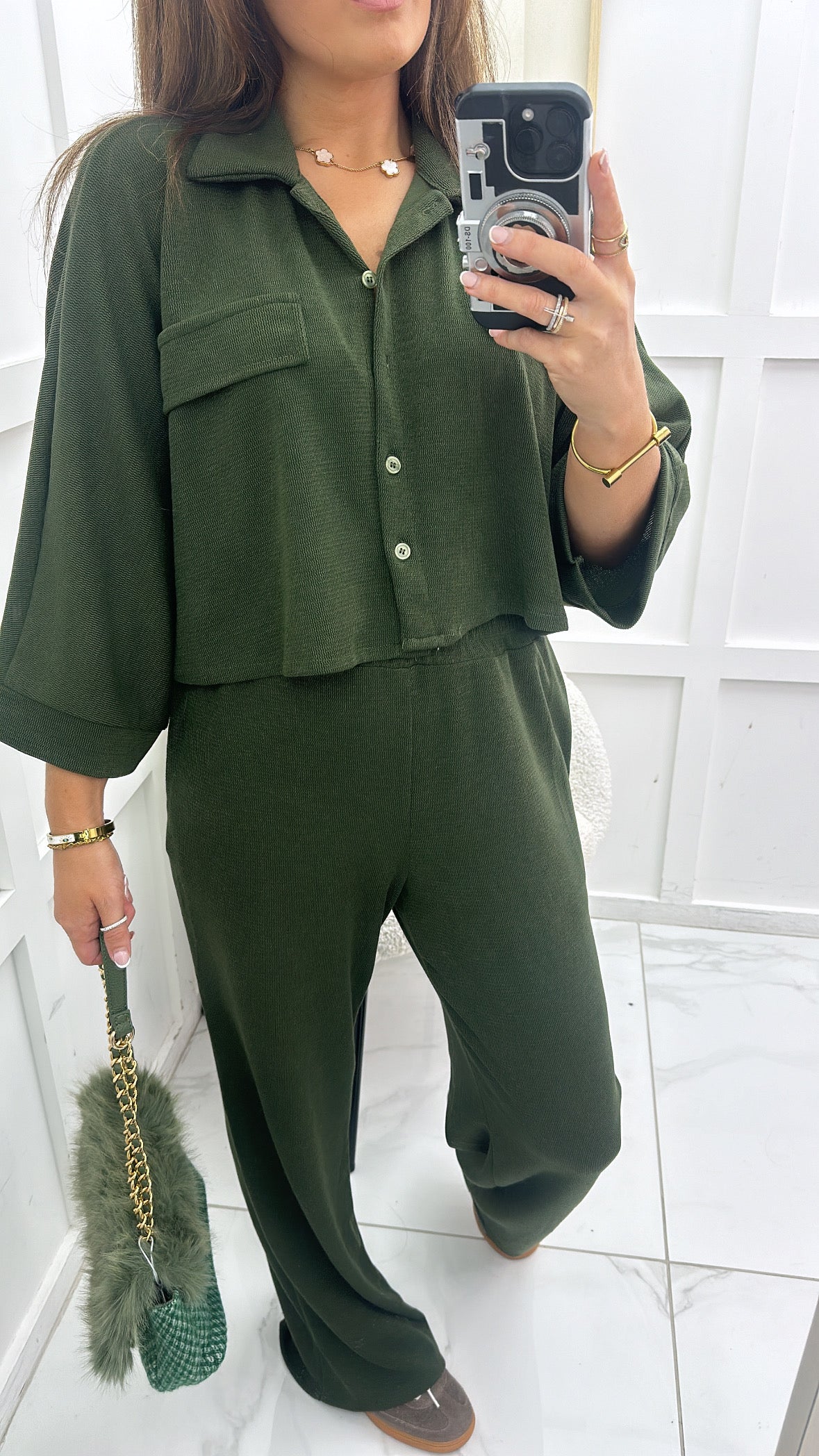 REBECCA khaki cropped top and wide leg trousers co-ord set