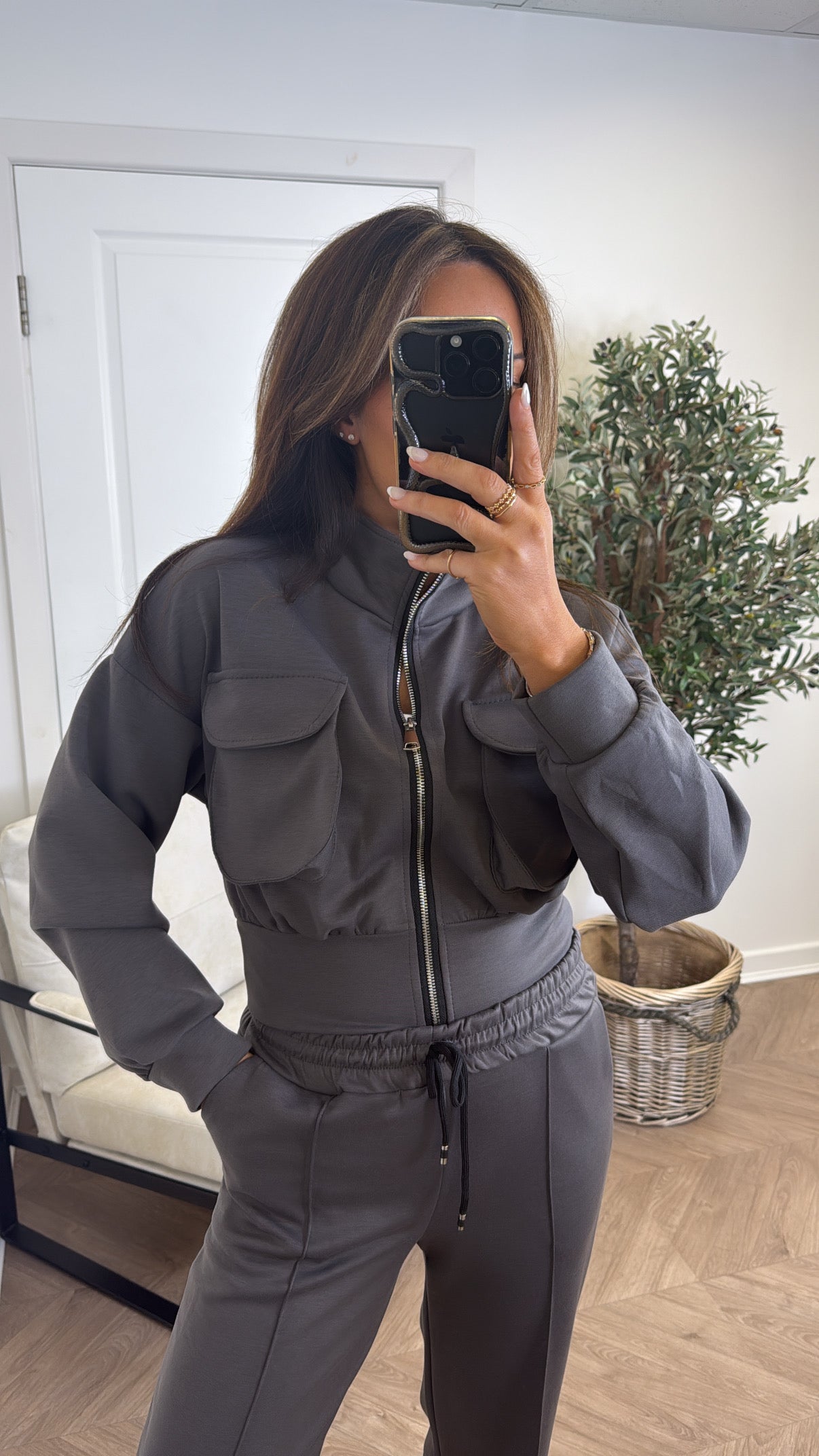 PAYTON charcoal zip up jacket and joggers tracksuit