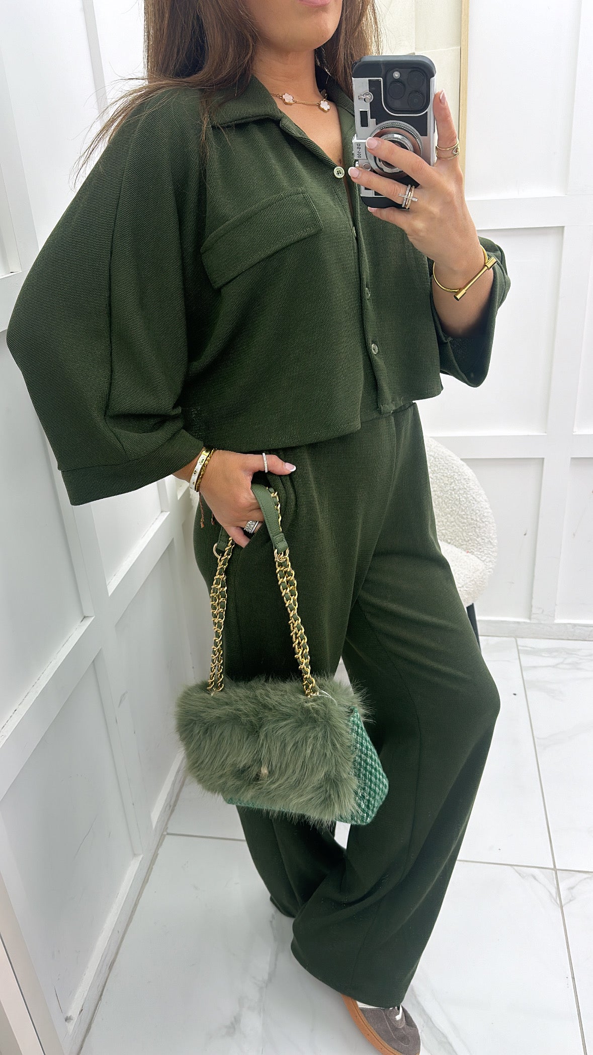 REBECCA khaki cropped top and wide leg trousers co-ord set