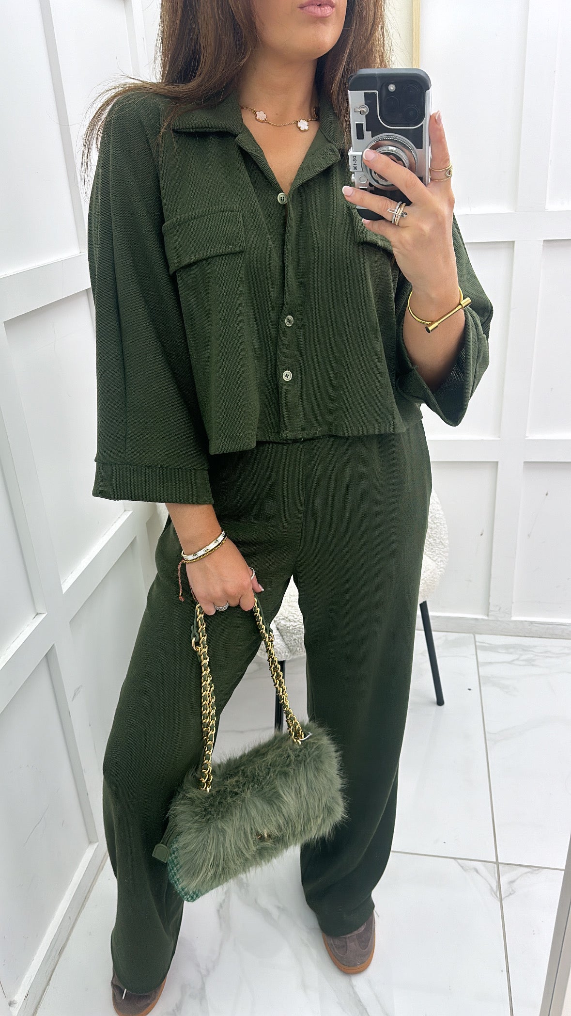 REBECCA khaki cropped top and wide leg trousers co-ord set