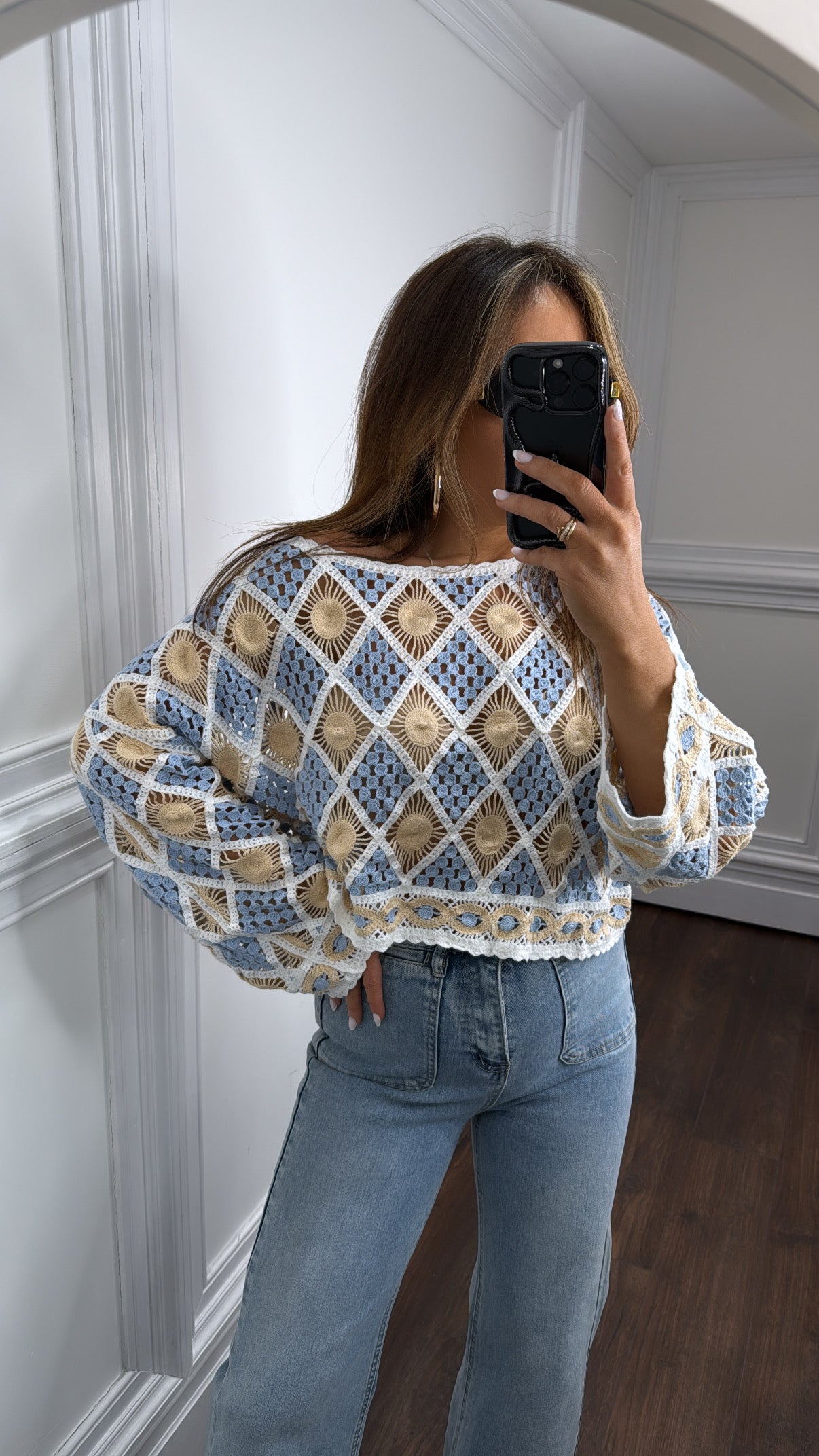 LOLA blue crochet cropped top