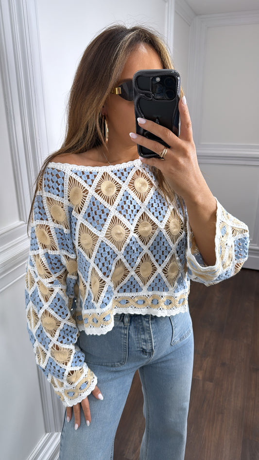 LOLA blue crochet cropped top