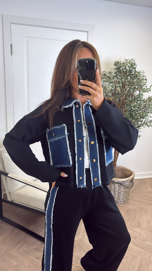 KARA black knitted denim contrast co-ord