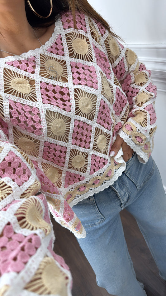LOLA pink crochet cropped top