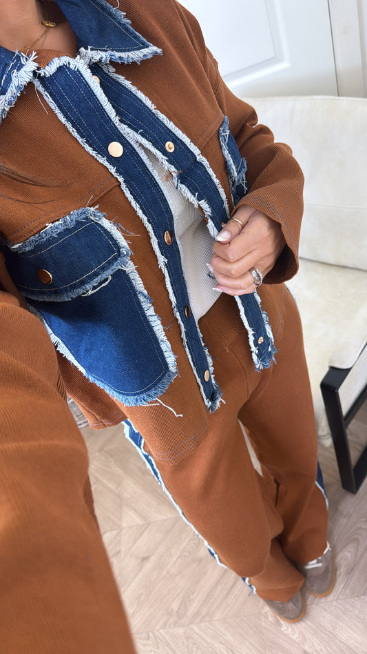KARA brown knitted denim contrast co-ord