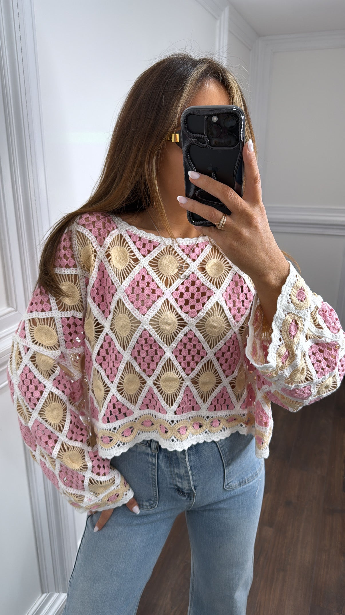 LOLA pink crochet cropped top