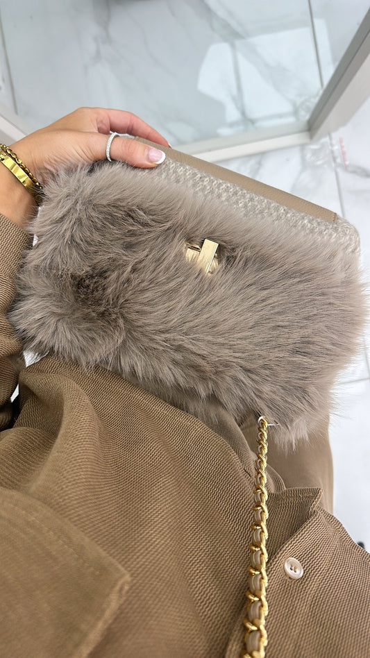 LOUISA beige soft faux fur shoulder bag