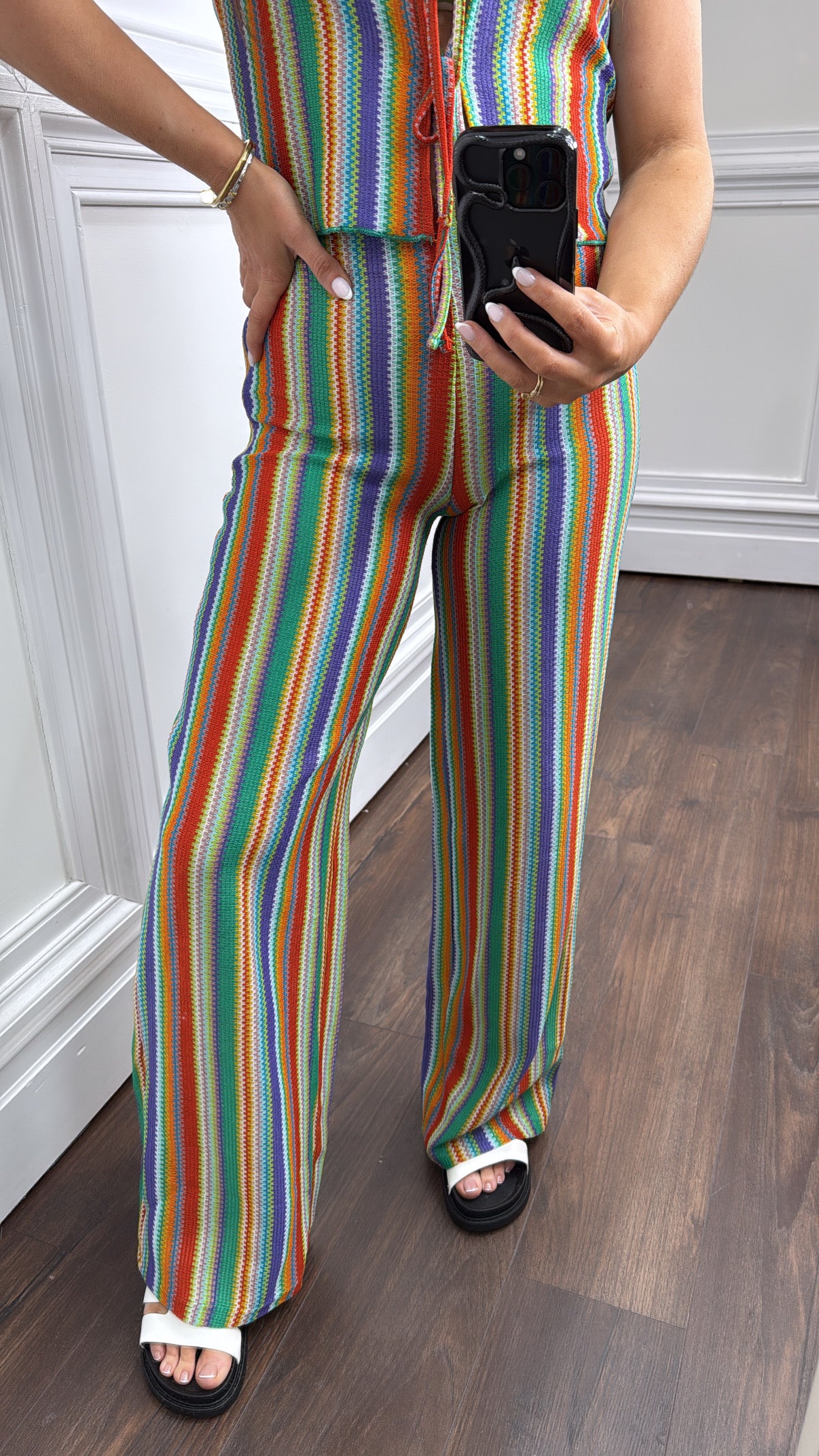 JOCELYN green waffle knit wide leg trousers