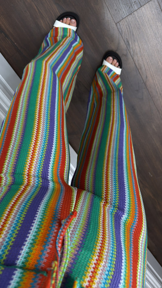 JOCELYN green waffle knit wide leg trousers