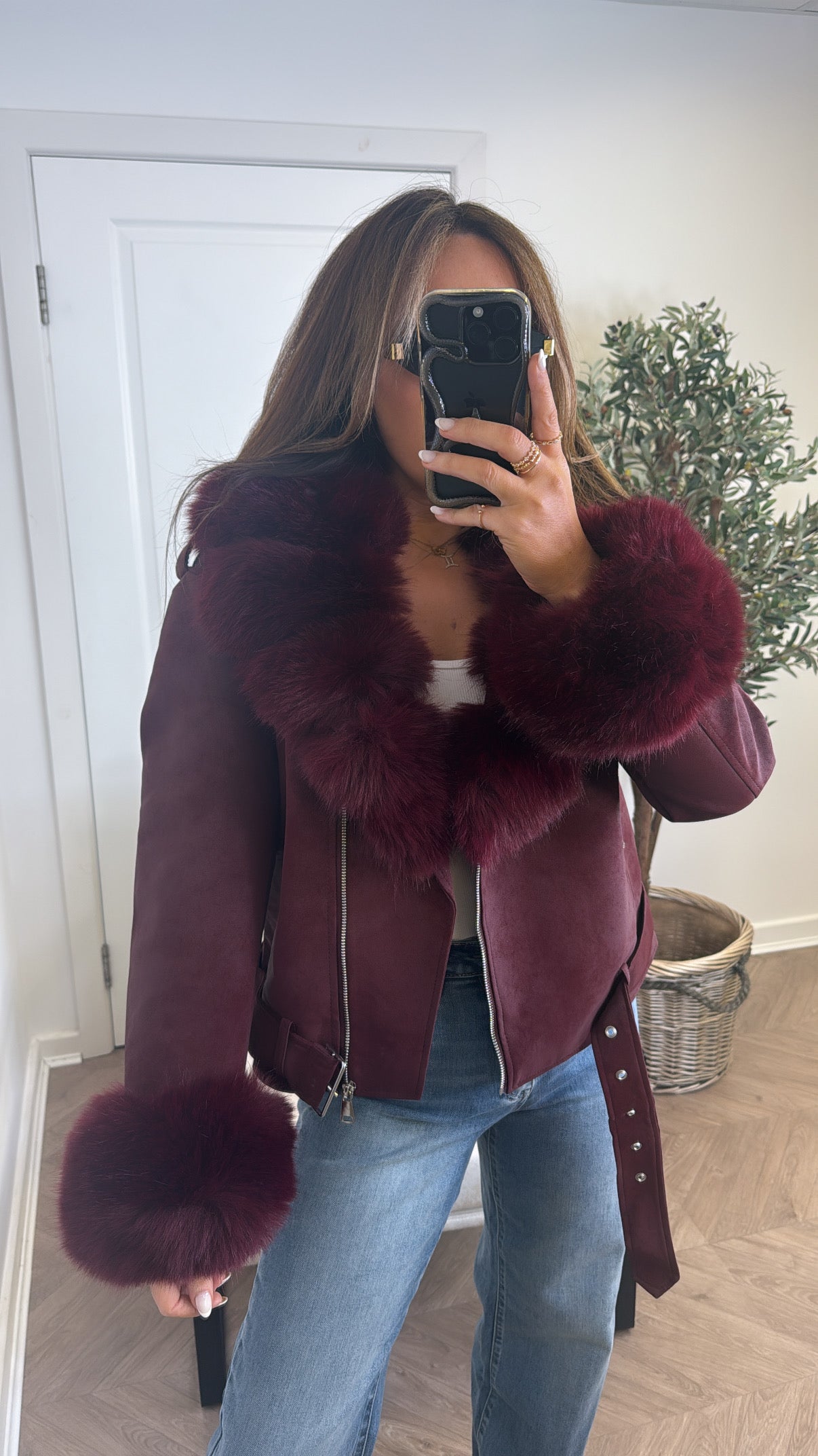 SAMANTHA burgundy faux leather biker jacket