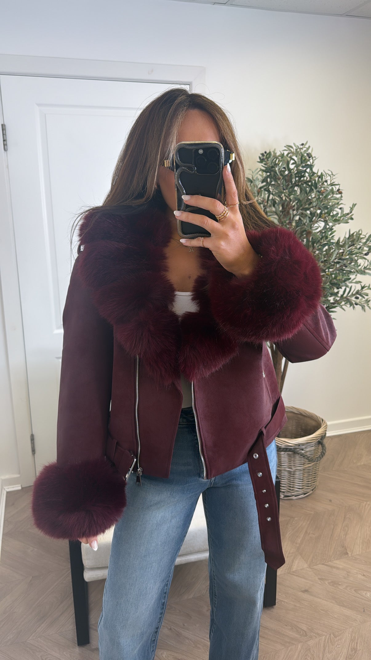 SAMANTHA burgundy faux leather biker jacket