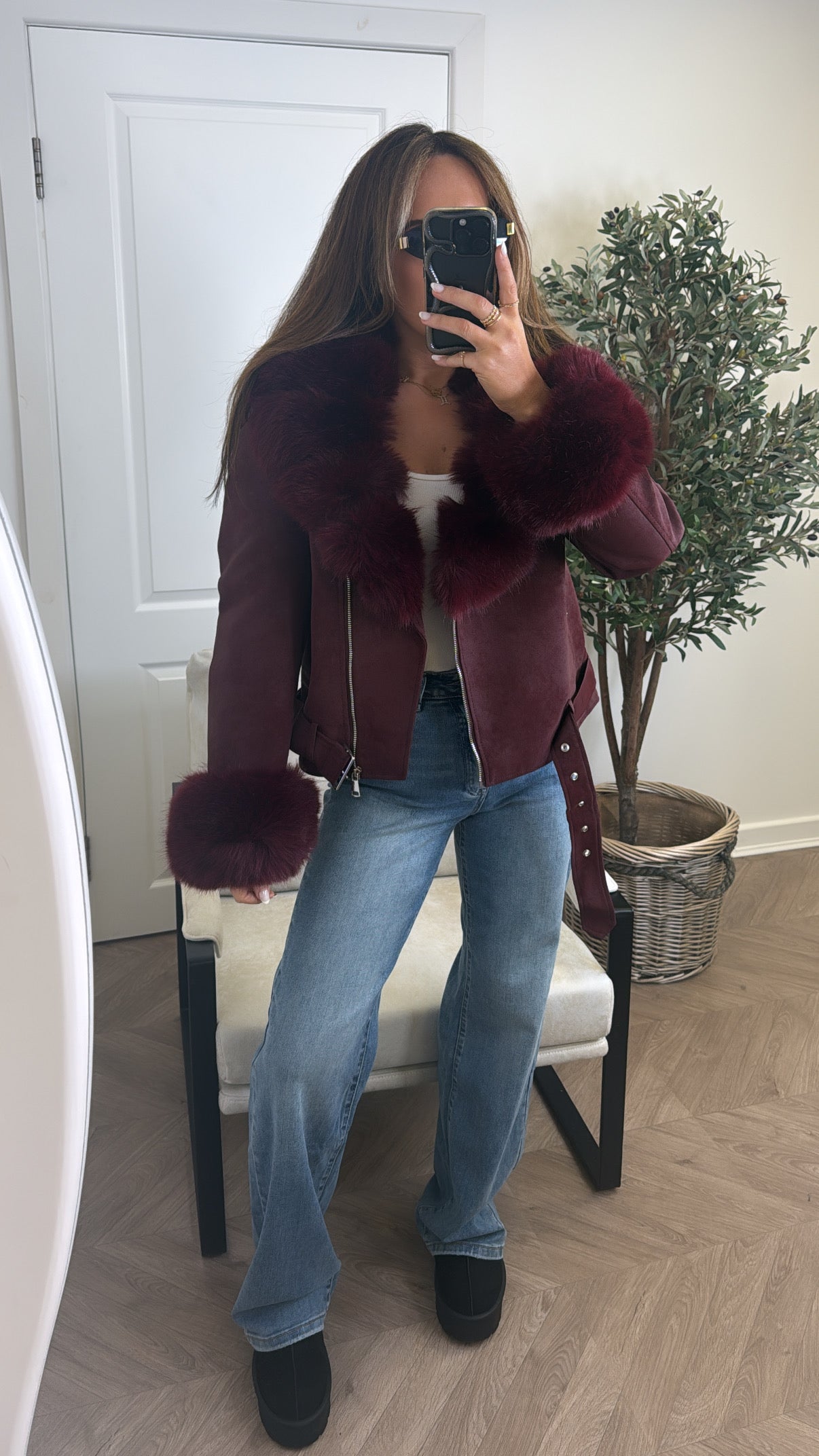 SAMANTHA burgundy faux leather biker jacket