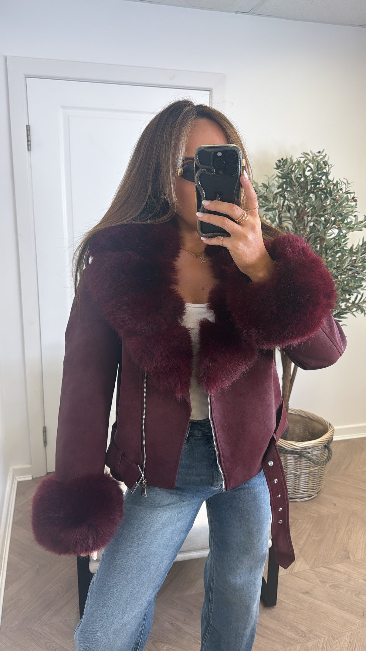 SAMANTHA burgundy faux leather biker jacket