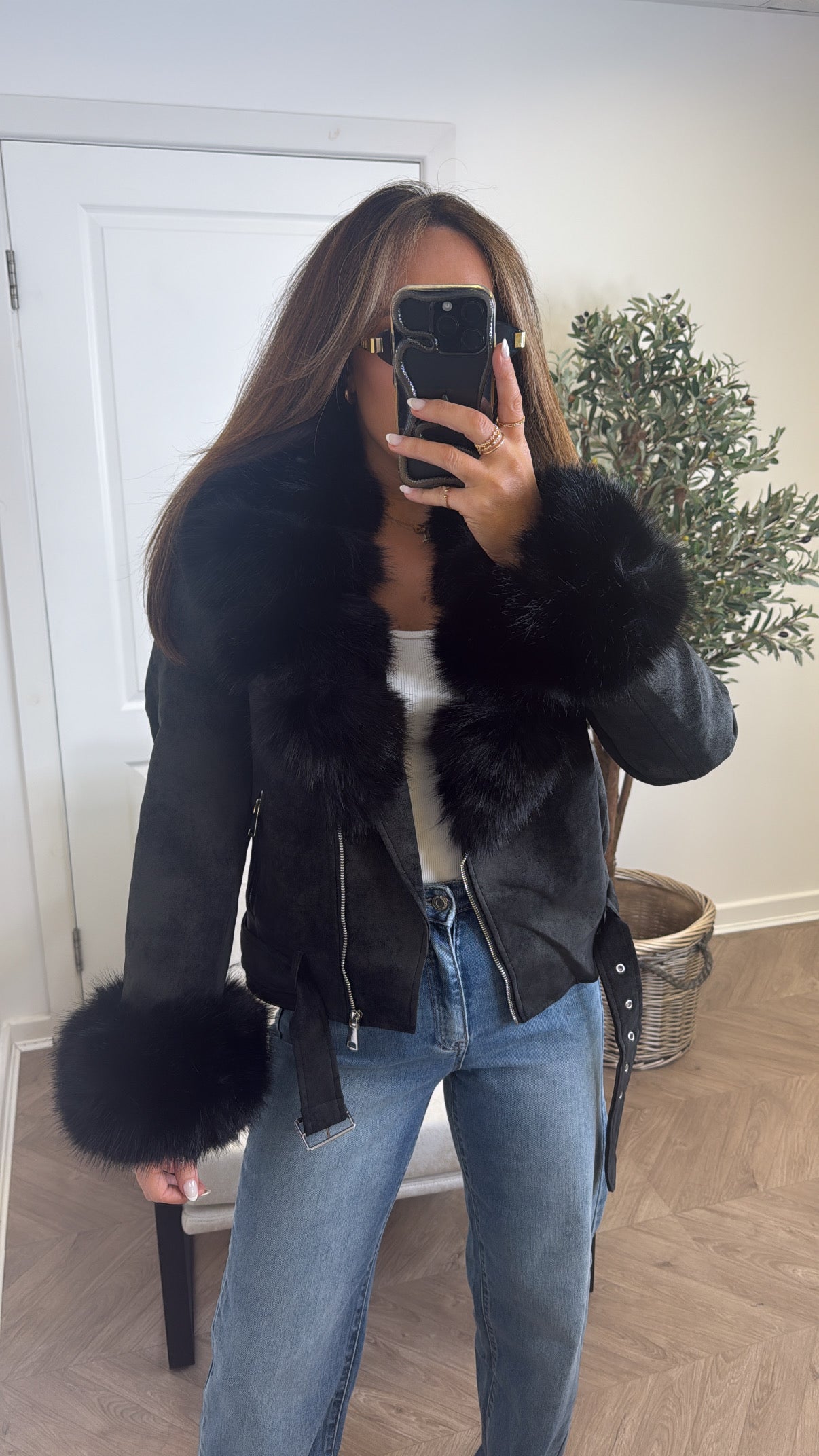 SAMANTHA black faux leather biker jacket