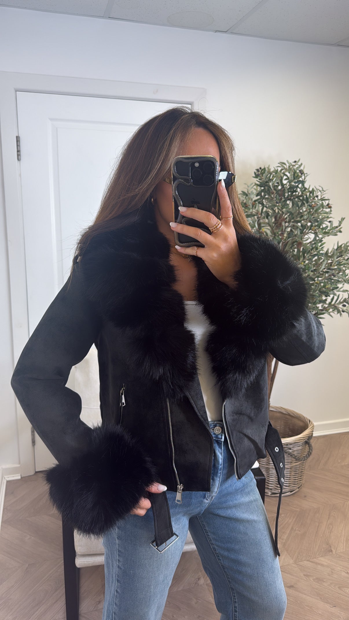 SAMANTHA black faux leather biker jacket