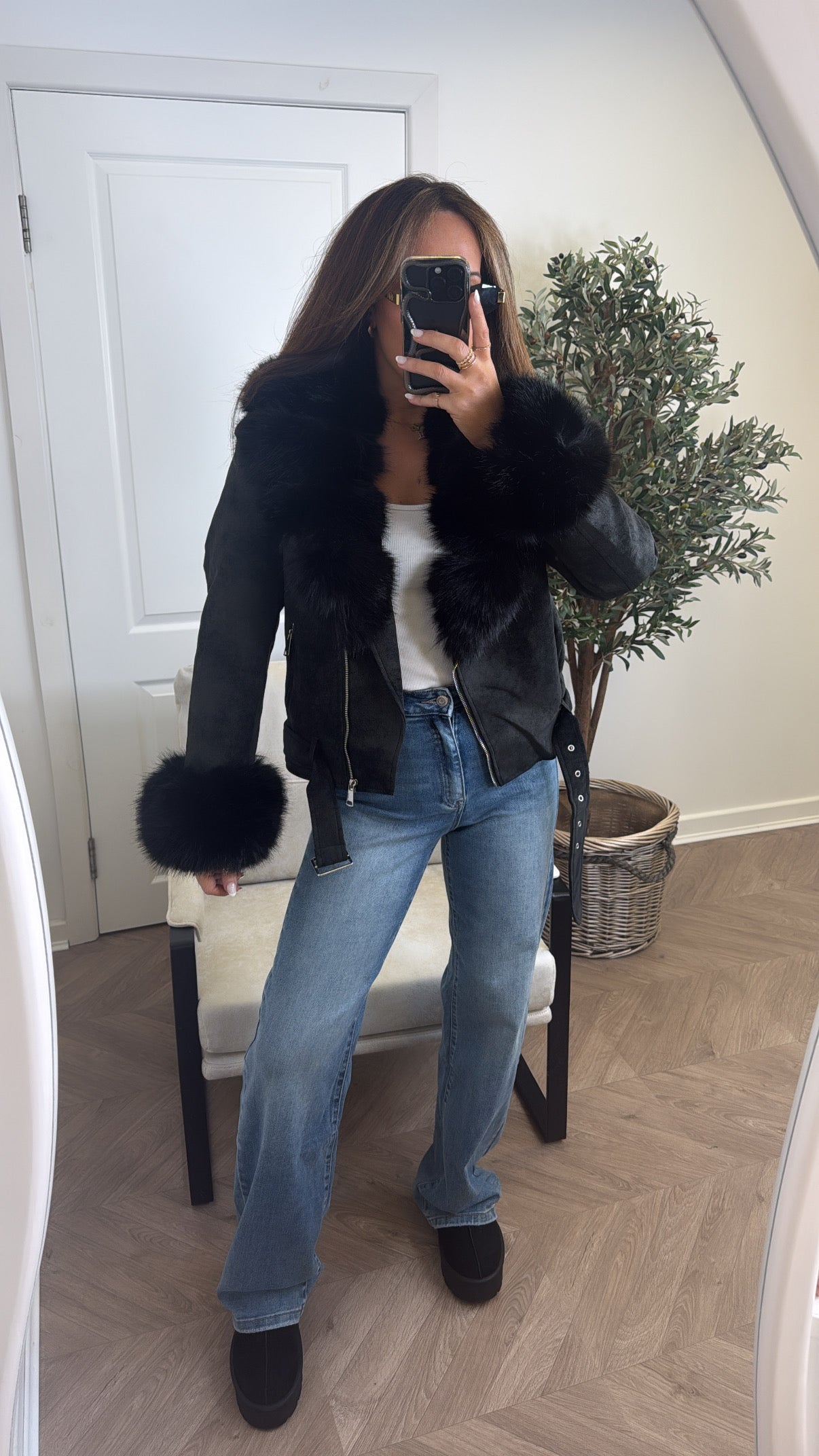 SAMANTHA black faux leather biker jacket