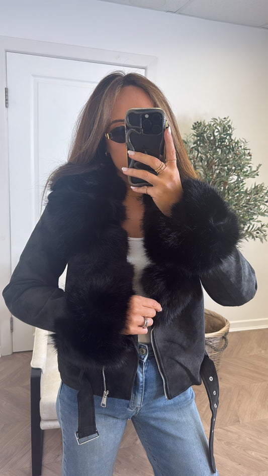 SAMANTHA black faux leather biker jacket