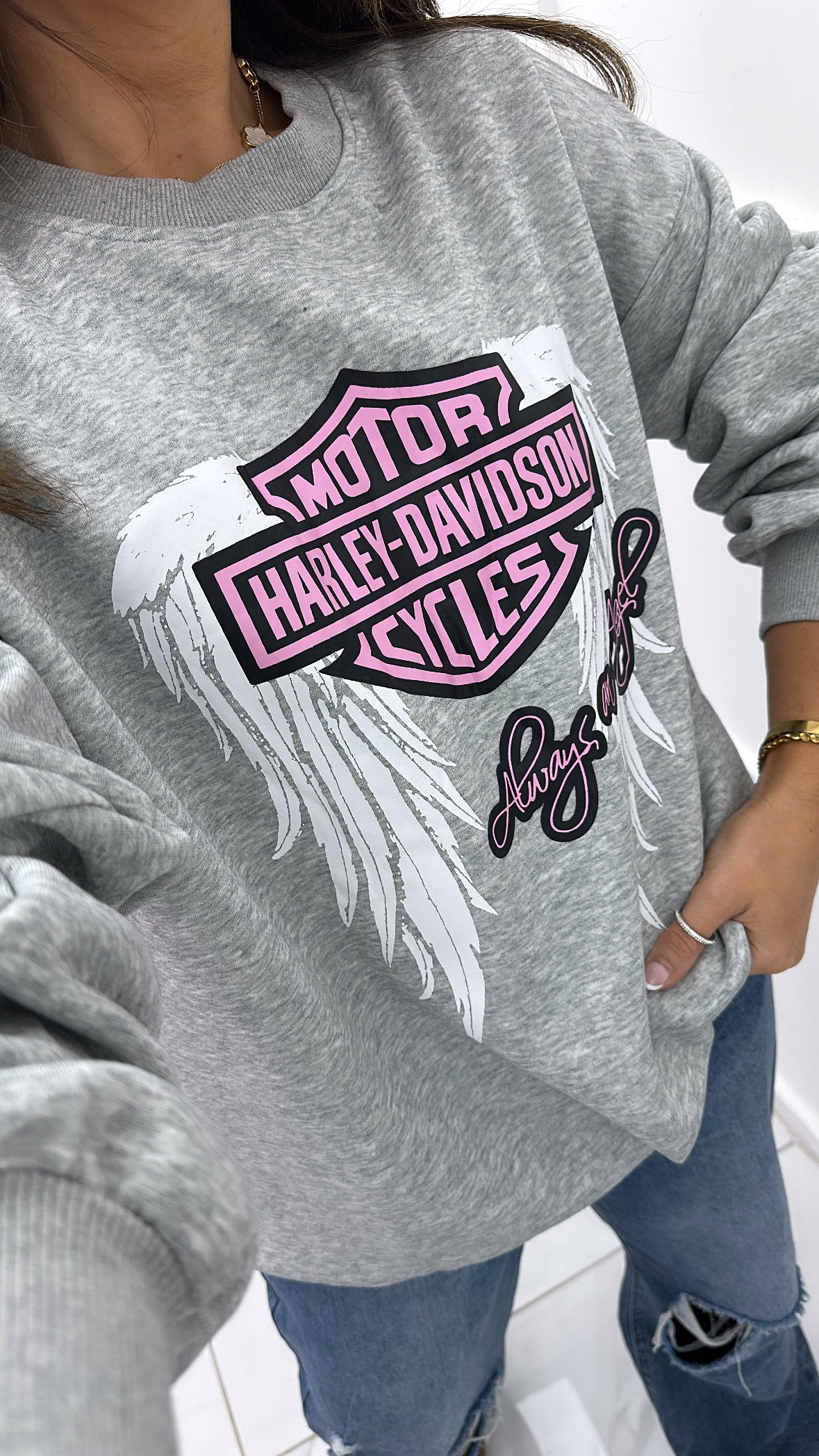 HARLEY DAVIDSON grey motorcycle slogan sweatshirt