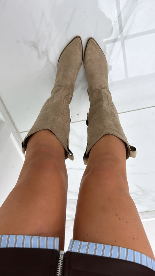 AZERA beige faux suede western boots