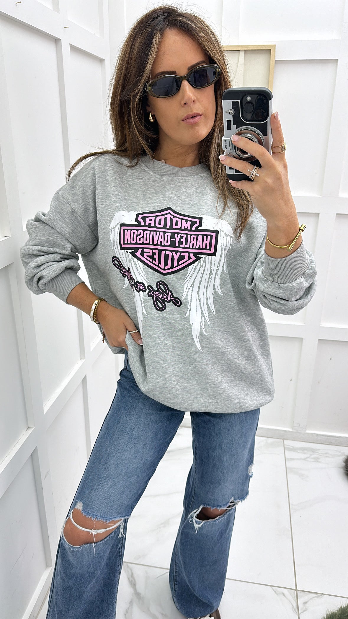 HARLEY DAVIDSON grey motorcycle slogan sweatshirt