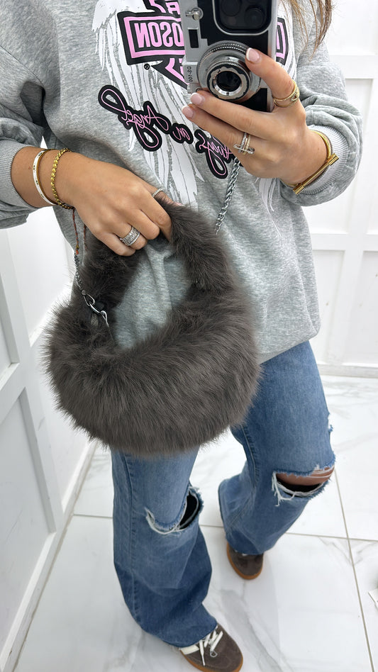 ELEANOR grey faux fur grab bag