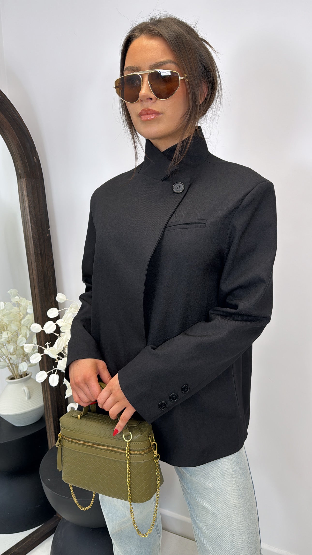 ROMEE black high neck blazer