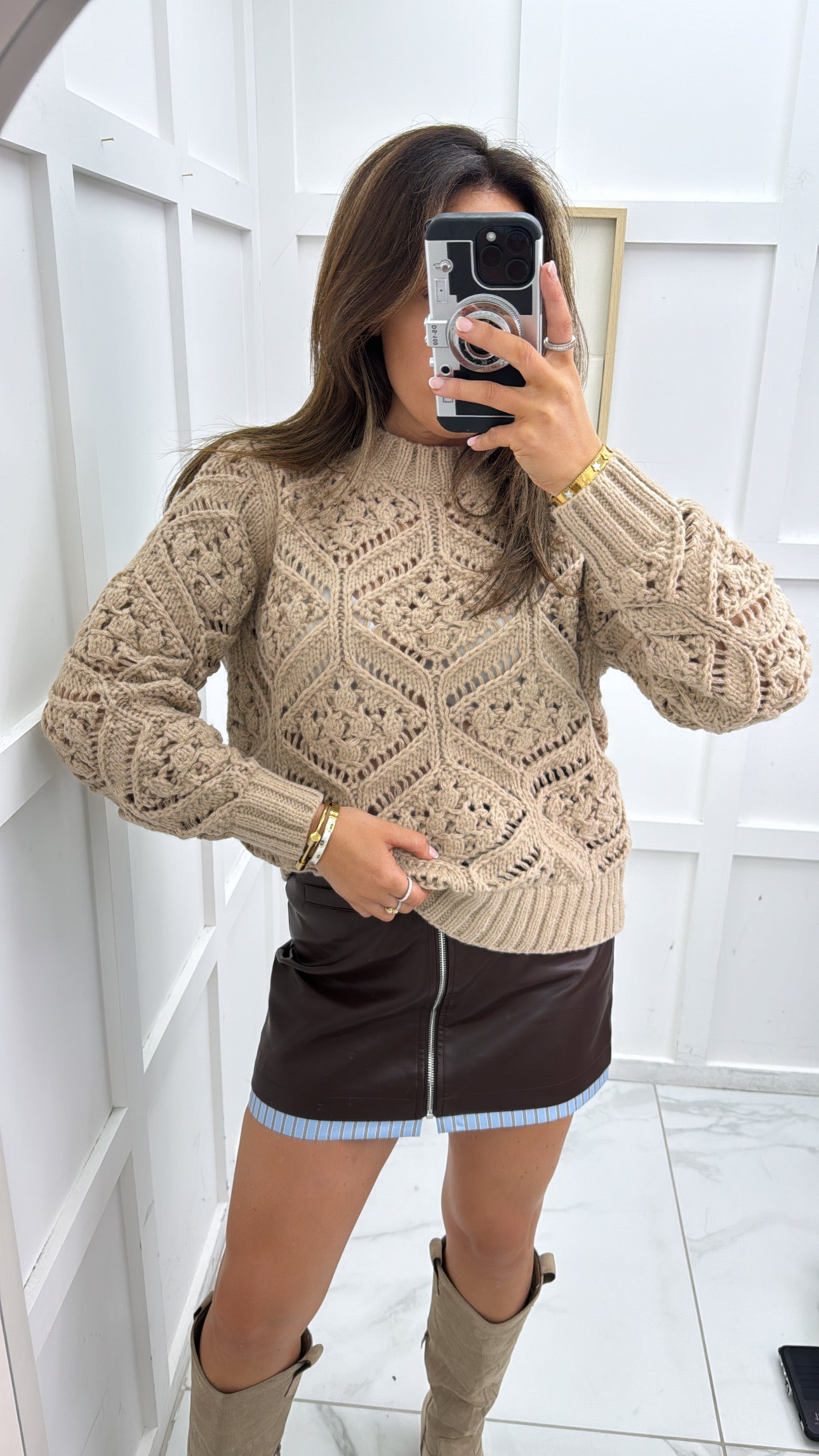 ADINA camel chunky open knit jumper