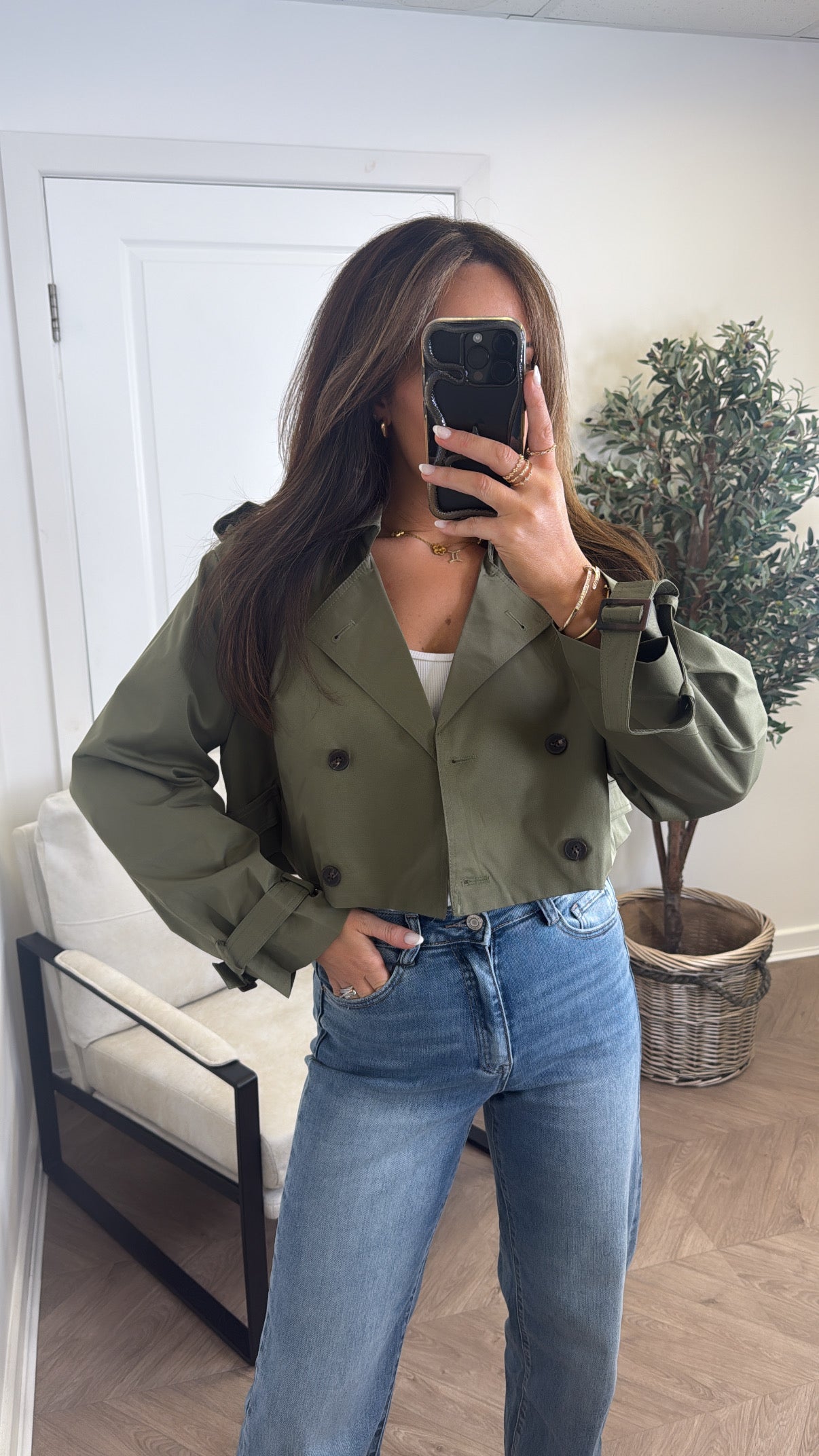 SHANNON khaki cropped trench jacket
