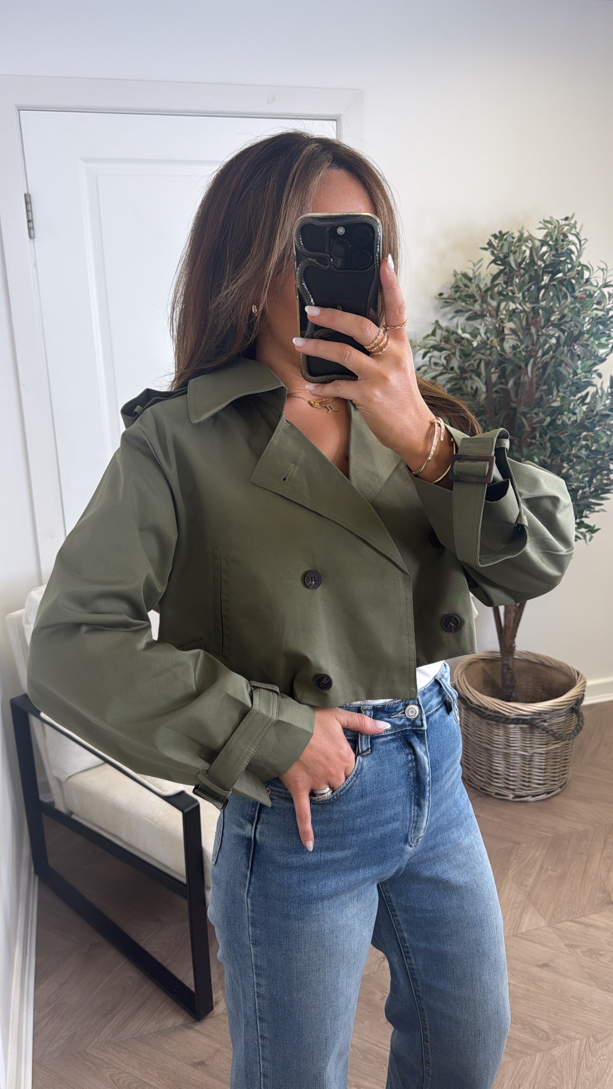 SHANNON khaki cropped trench jacket