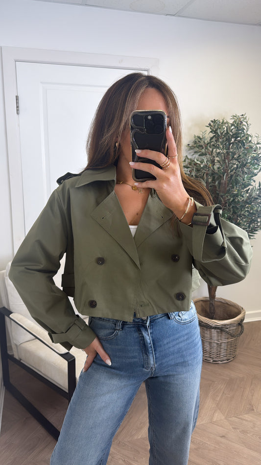 SHANNON khaki cropped trench jacket