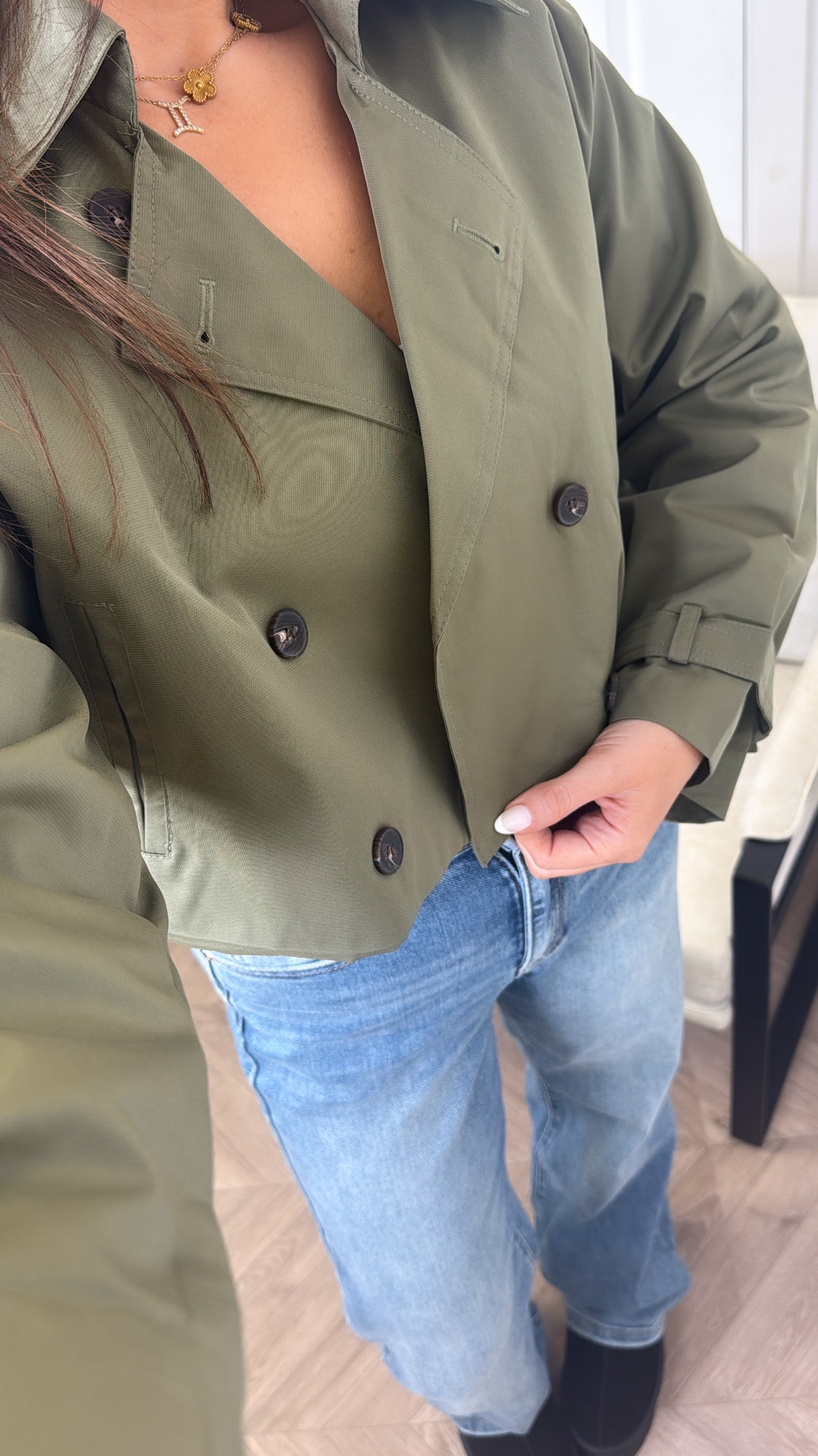 SHANNON khaki cropped trench jacket