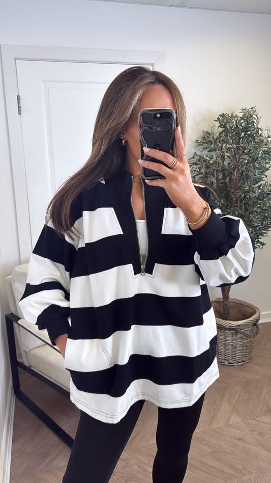 CONNIE black striped rugby style sweatshirt