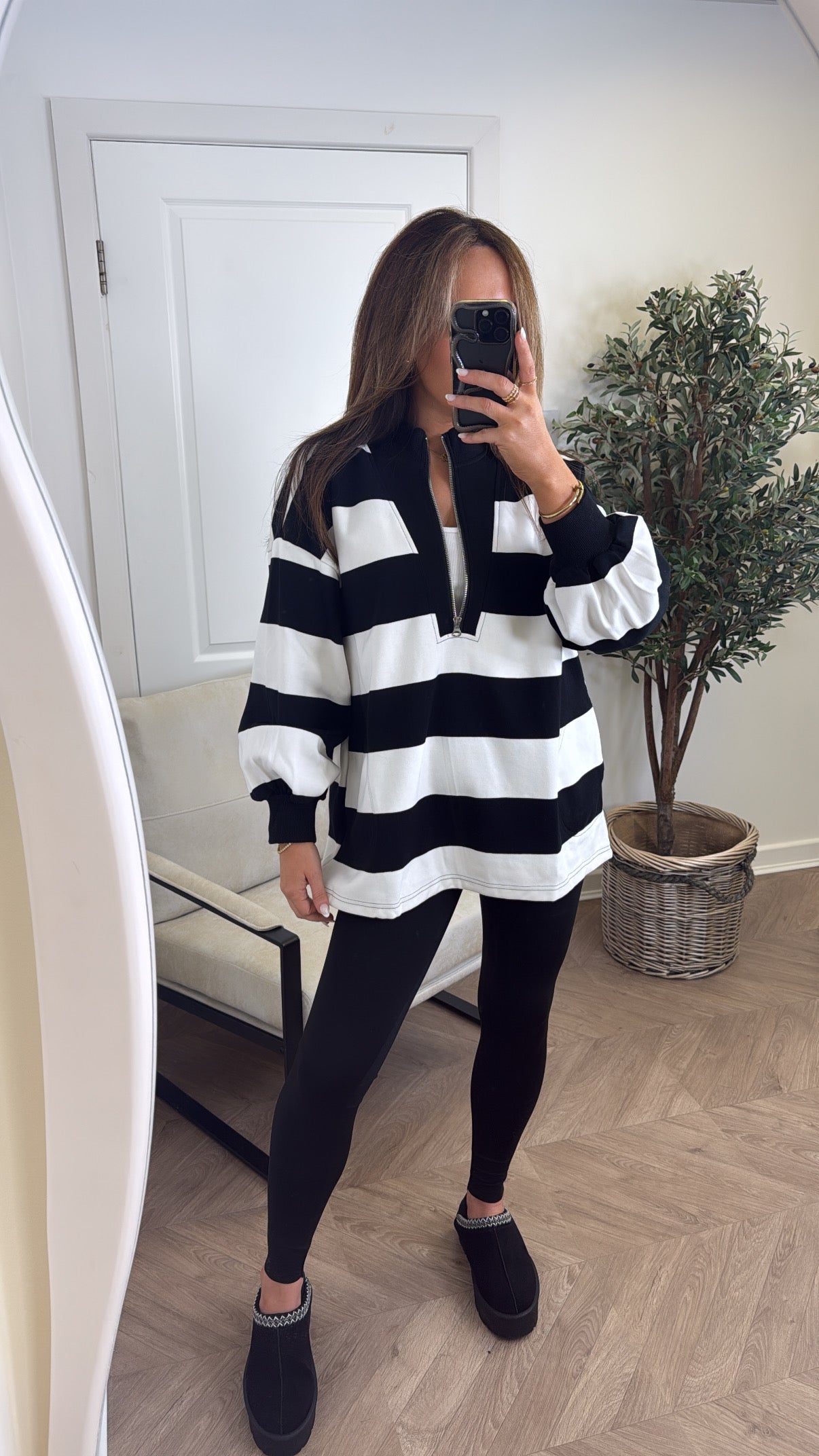 CONNIE black striped rugby style sweatshirt