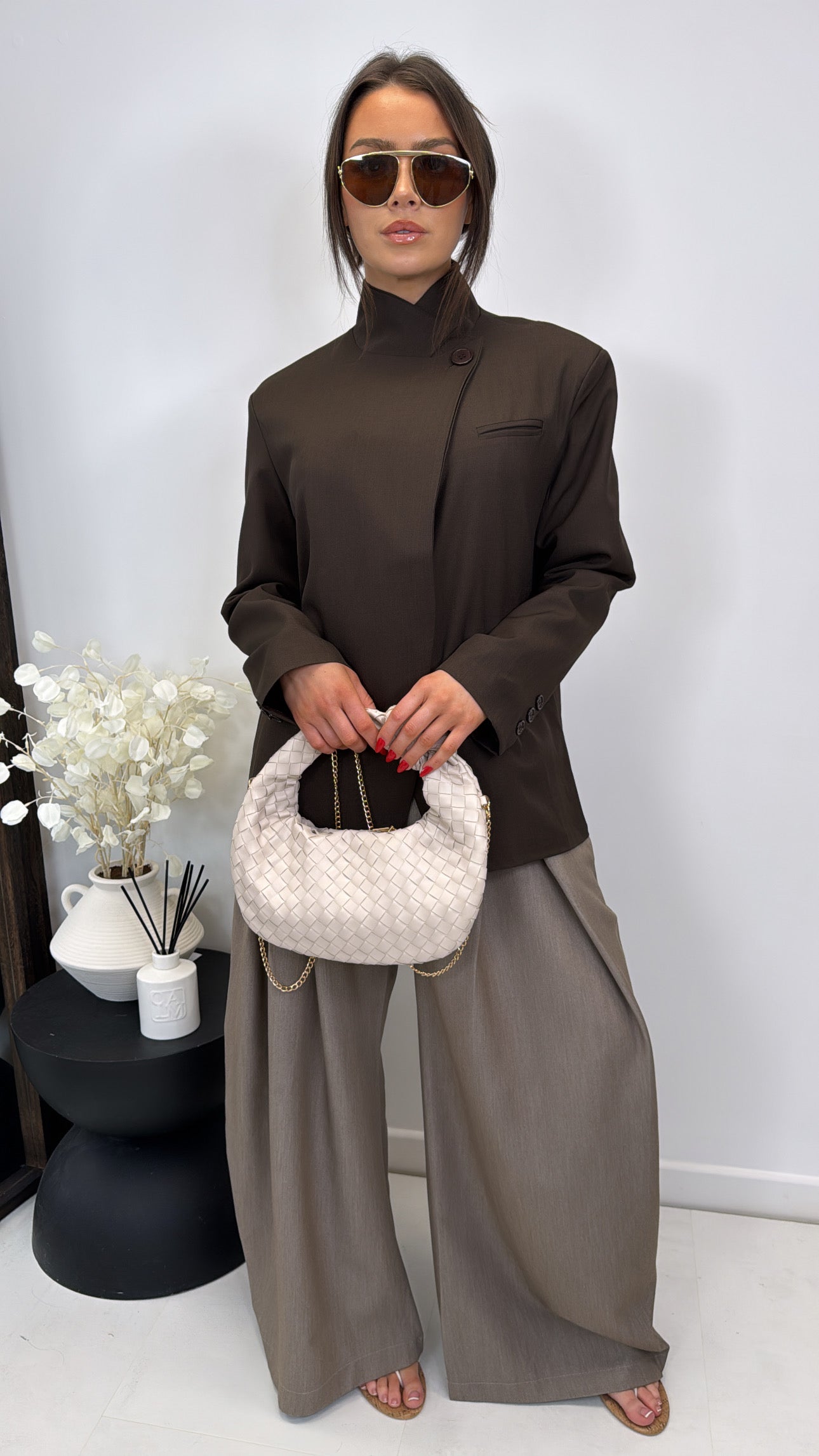 ROMEE brown high neck blazer