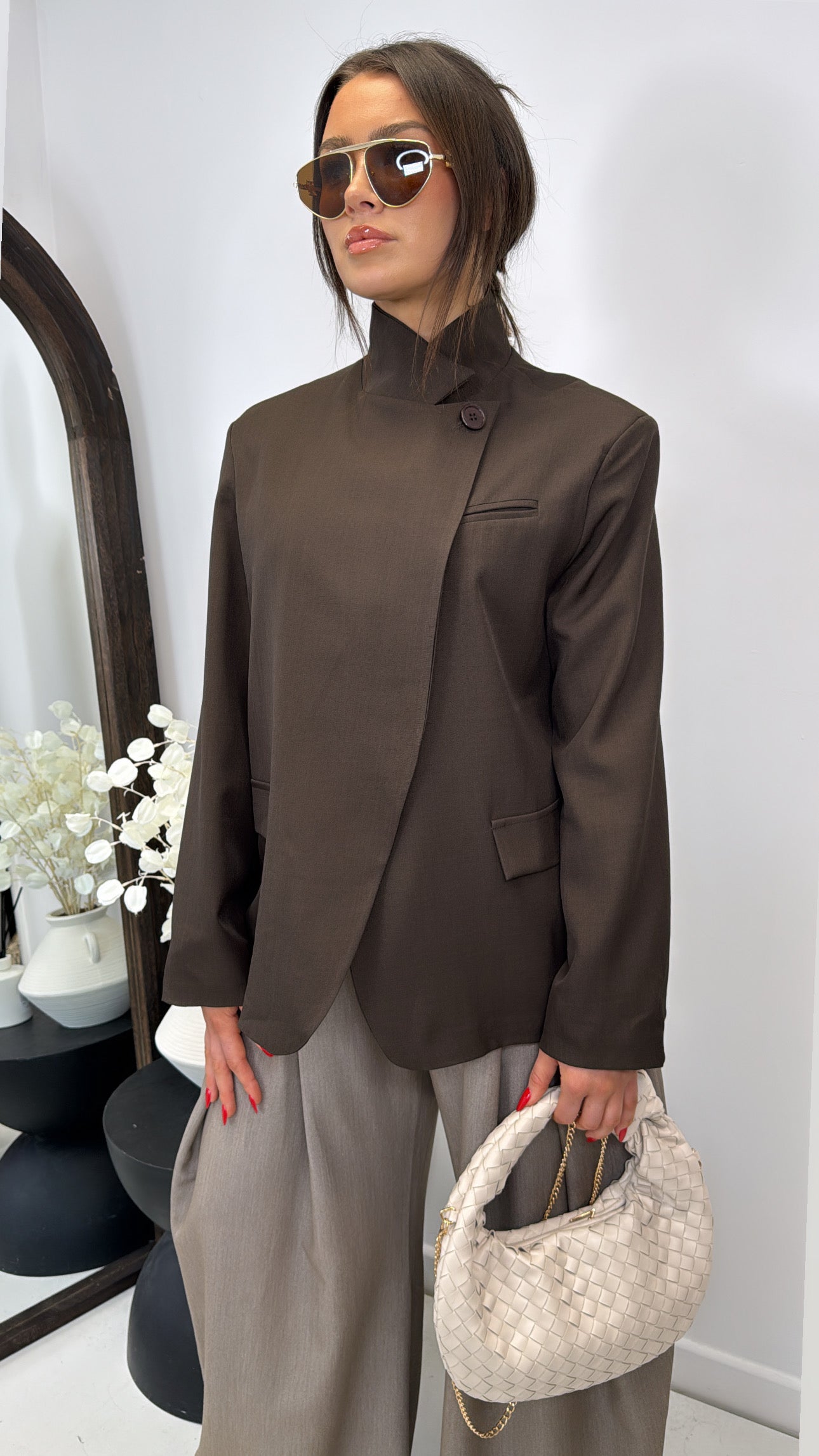 ROMEE brown high neck blazer