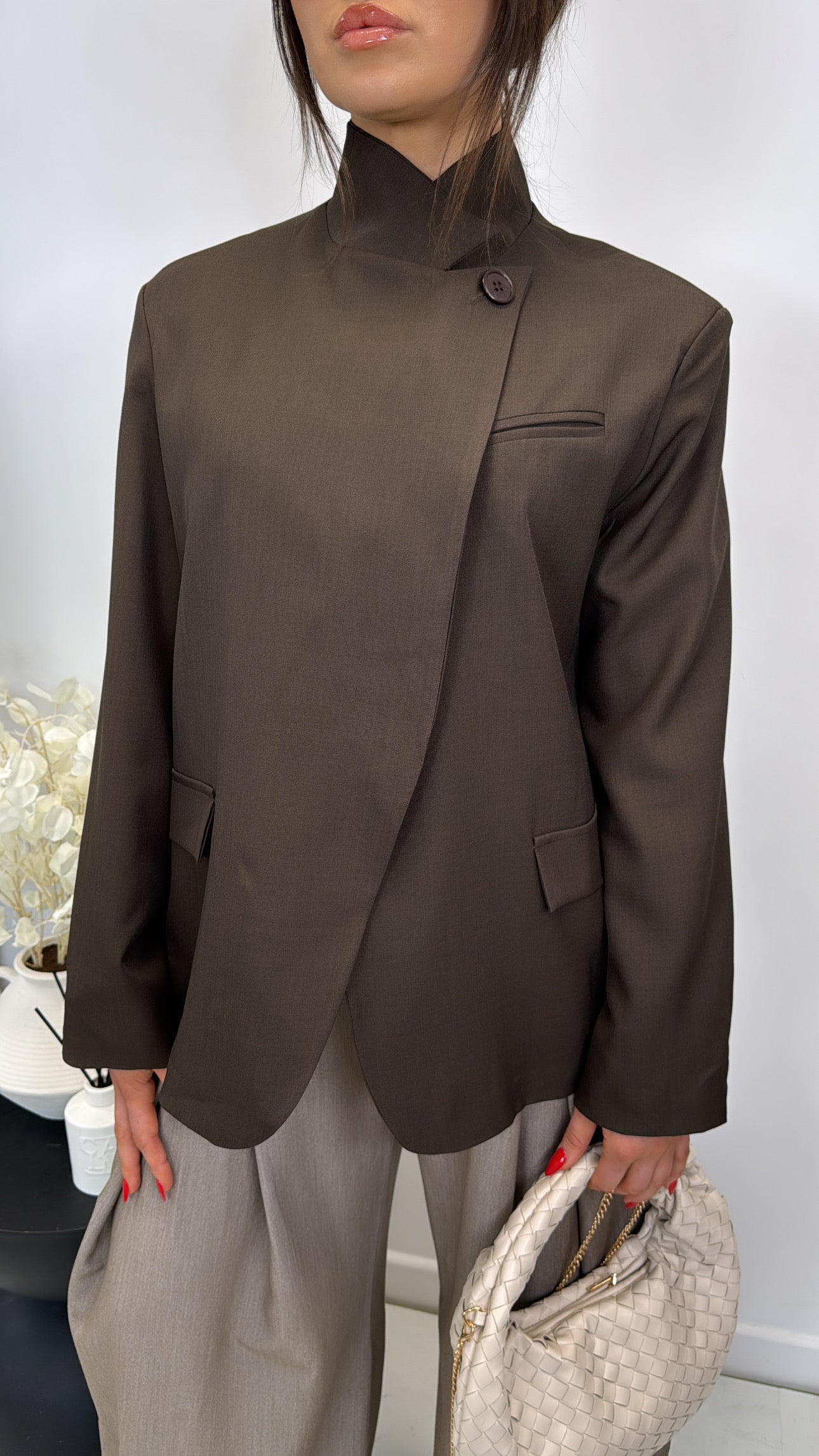 ROMEE brown high neck blazer