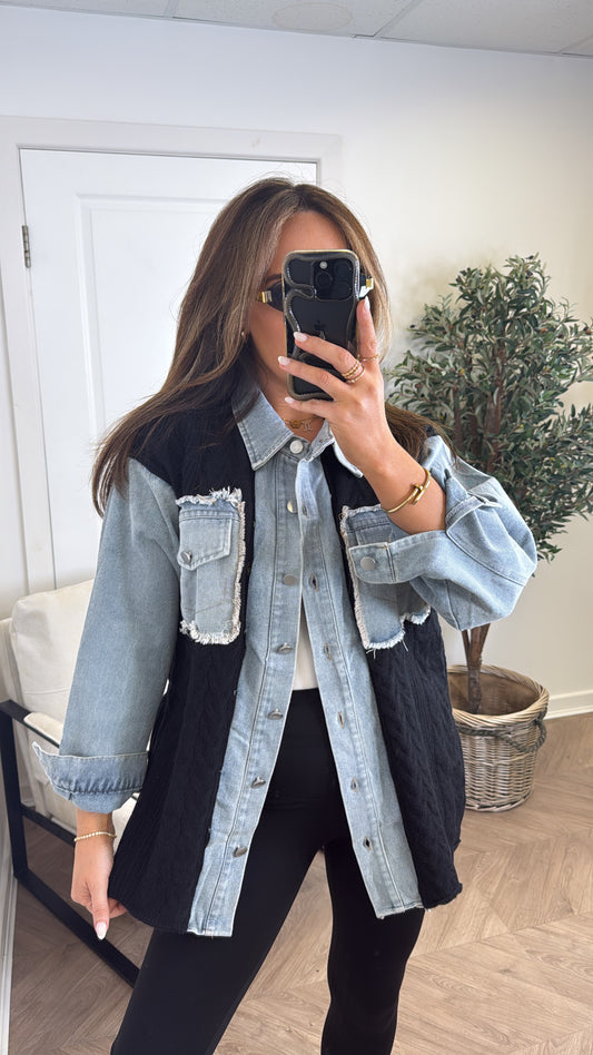 STEFFY black knitted denim contrast shacket