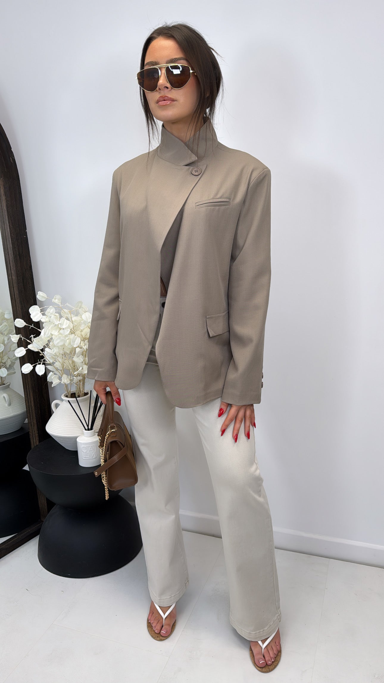 ROMEE mocha high neck blazer