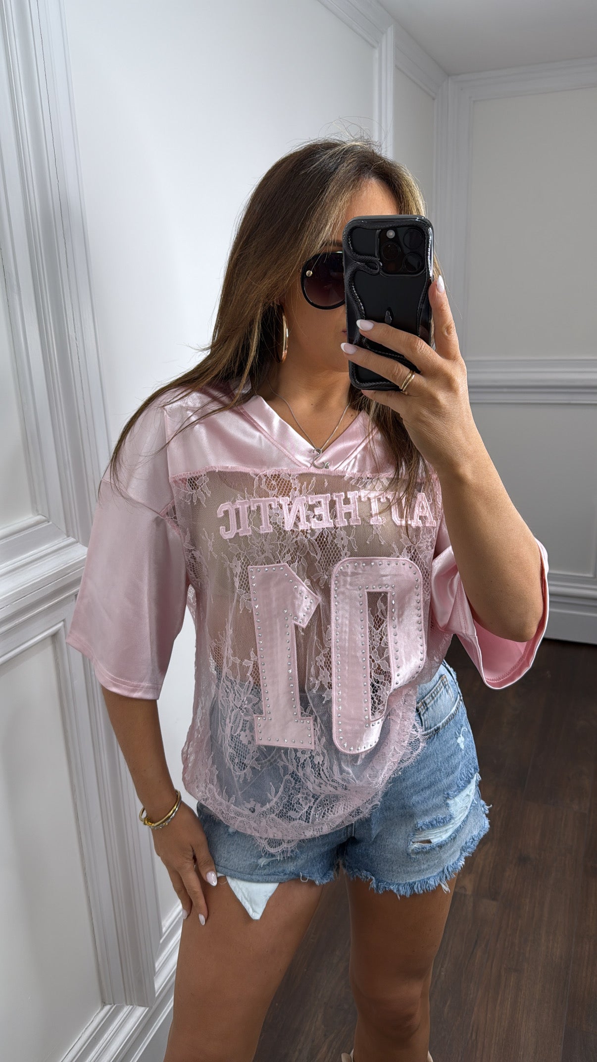 AUTHENTIC 01 pink lace detail t-shirt