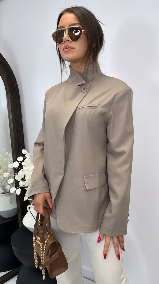 ROMEE mocha high neck blazer