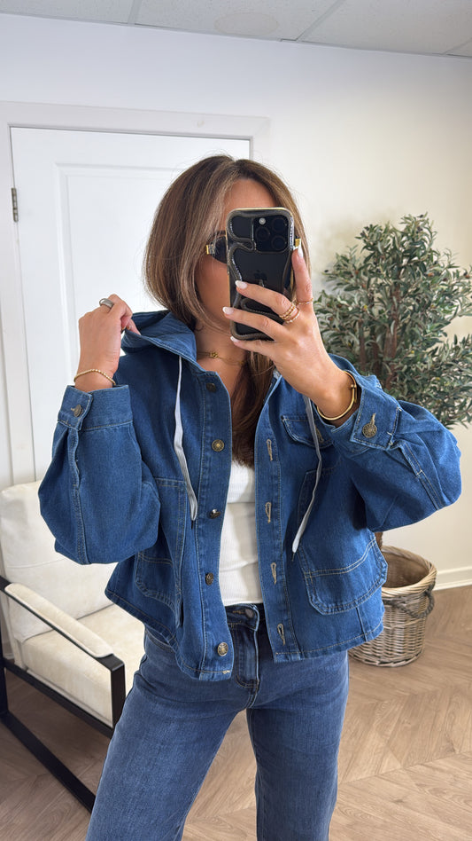 DEENA blue hooded denim jacket
