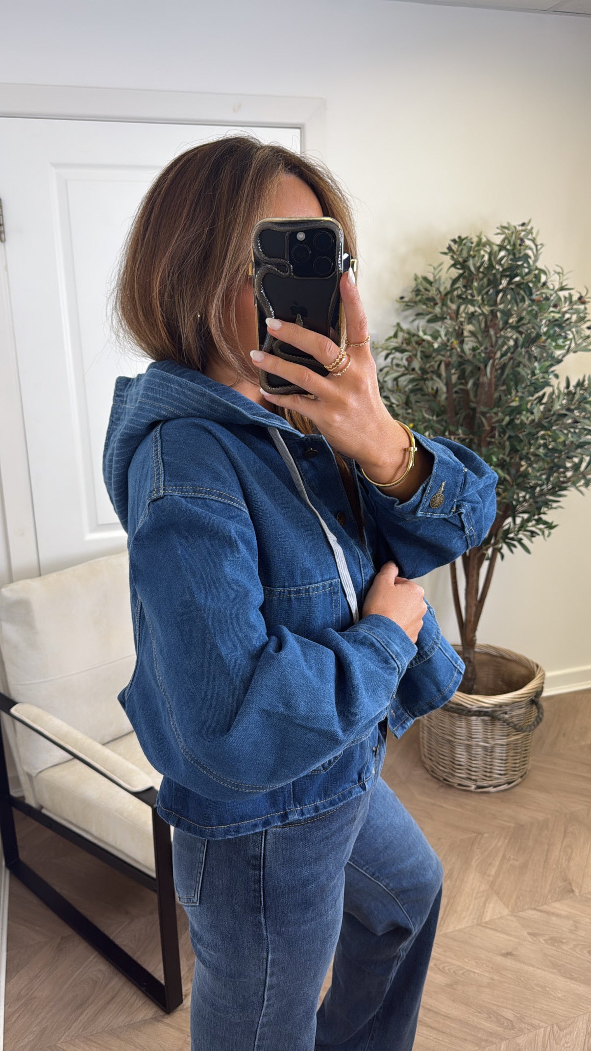 DEENA blue hooded denim jacket
