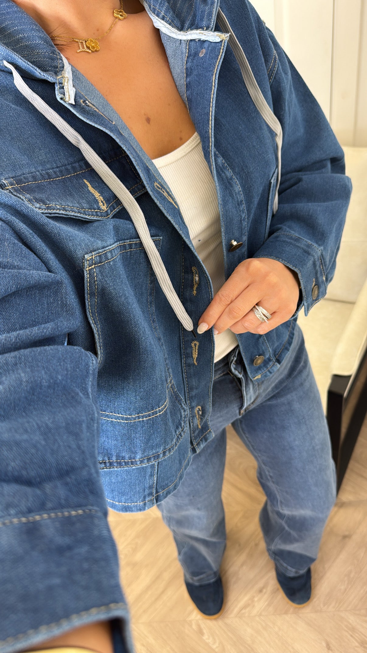 DEENA blue hooded denim jacket
