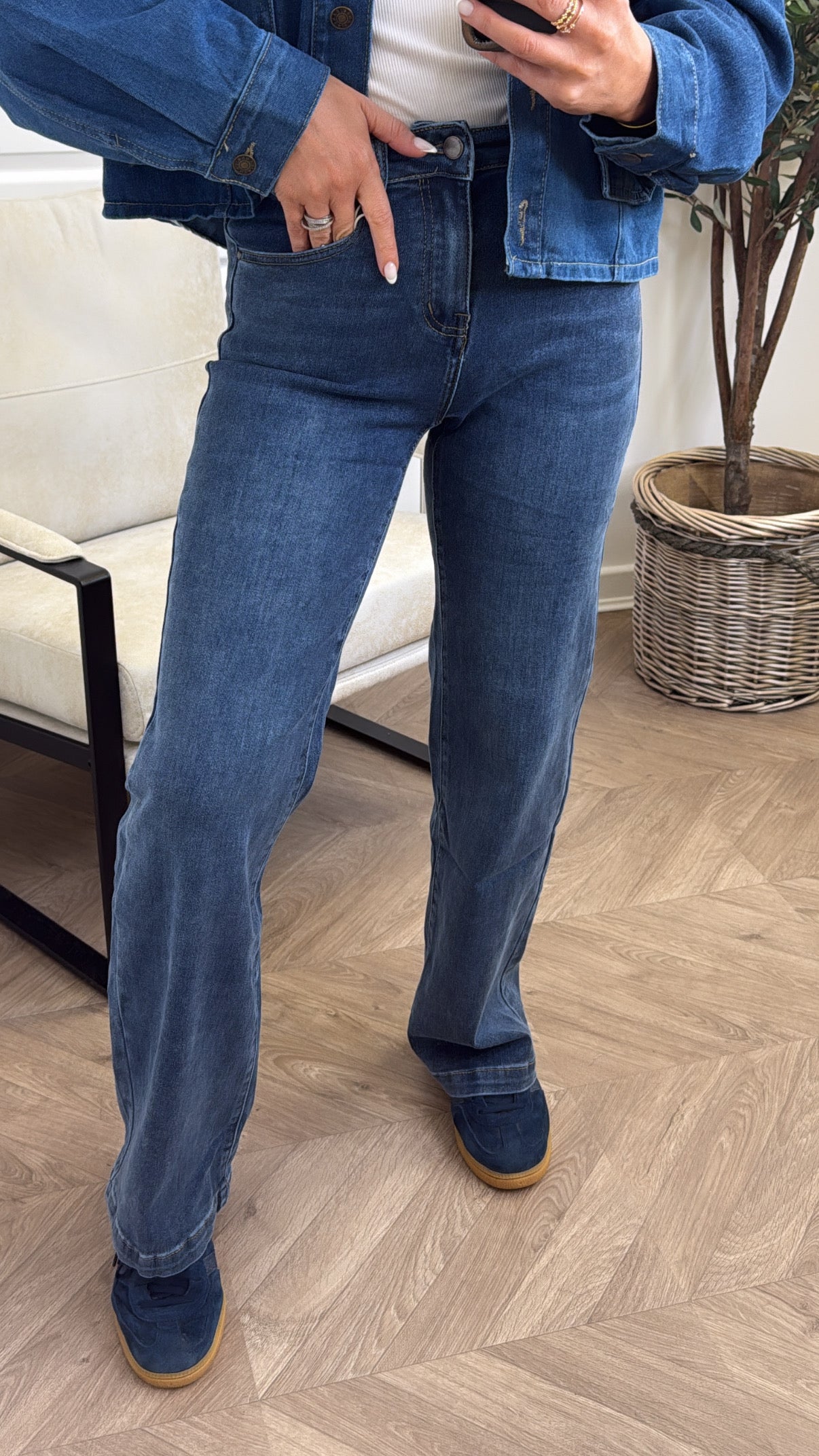 BECCA blue denim stretchy dad jeans