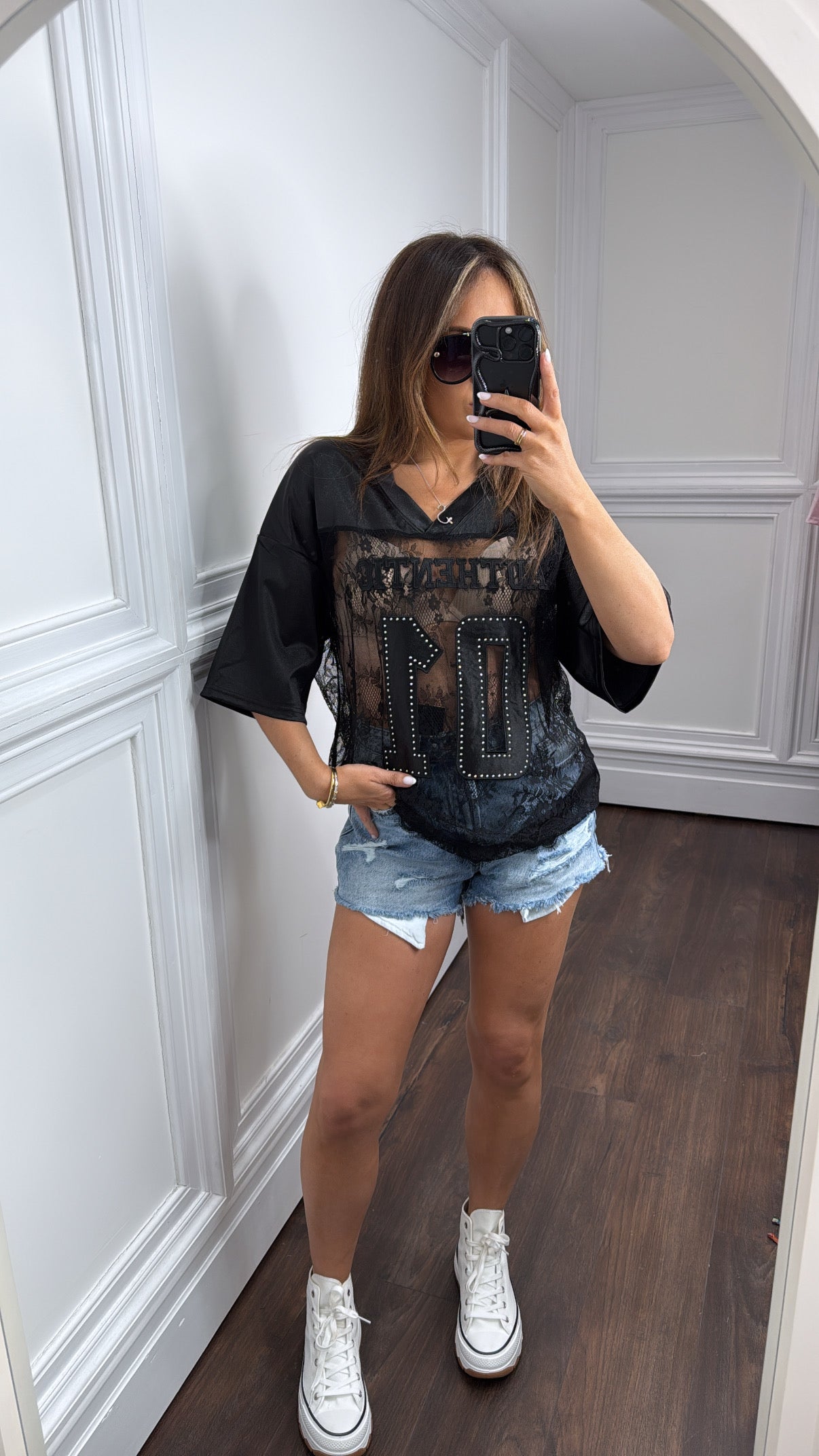 AUTHENTIC 01 black lace detail t-shirt