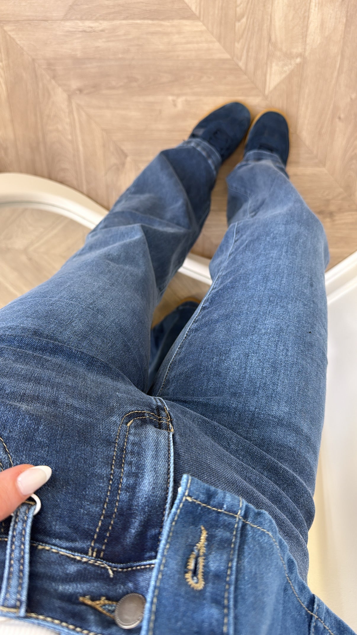BECCA blue denim stretchy dad jeans