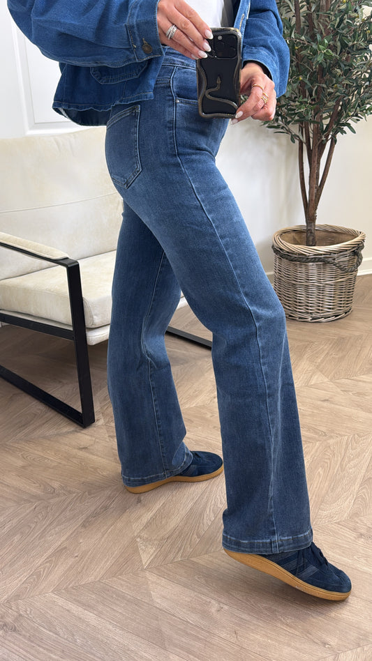 BECCA blue denim stretchy dad jeans